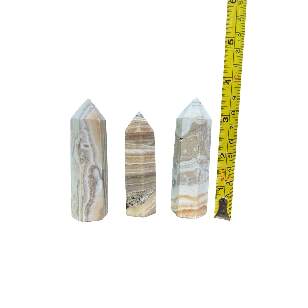 Natural Banded Onyx Crystal Towers Set of 3 Polished Stone Obelisk Points